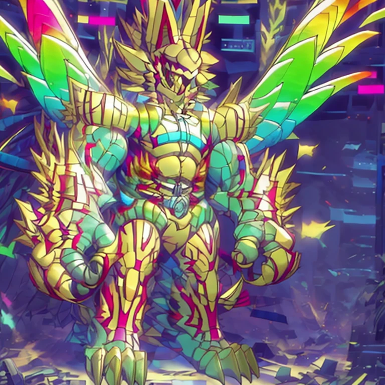 (masterpiece. official art. 8k. best quality. detailed full body. full body.)

(situation 1 : dominating The Phoenix Wolf. The Phoenix Wolf is over 1000 meters long. focus giant mechanical Muscular The Phoenix Wolf is trampling the car. Looking down.)

(situation 2 :smoke and flames rising from the destruction in the city)

(Additional details 1: Wearing golden Armor. Cape. Helmet. real texture material. whole body shines like metal. emphasizes the muscles. suit fully made of metal. Robotic suit. no face.).

(Additional details 1.5: The arms are golden. The lower half of the body is golden. The wolf-shaped helmet has sharp fangs. The whole body is golden. The chest area is also golden. There is a ring above the head.).

(Additional details 2: Detailed head. Detailed Body. Detailed abs. gigantic muscles. HYPER MUSCLES. Gigachad Muscular. big muscle. pecs. triceps. traps. unusually developed muscular body. body full of huge muscles. showing off muscles. pectorales enormes. Exaggeratedly huge muscles. huge muscles. long legs.).

(Additional details 3: Spread wings. It has wings. The claws are sharp. Sharp teeth.). He is laughing defiantly. The claws are sharp. Sharp teeth.). 

(Additional details 3.5 : nj5furry,  He is laughing defiantly. medieval armor.).  (Additional details 4: golden dick, golden cock, golden hyper penis. hyper black penis. big penis)
