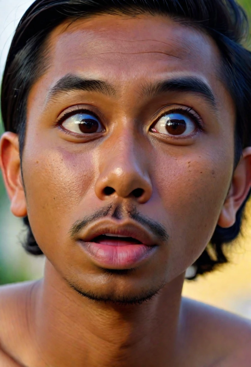 a photo of a funny looking Malaysian man. brown skin. thick black side parted hairstyles. small nose and thick lips. natural lighting. uhd