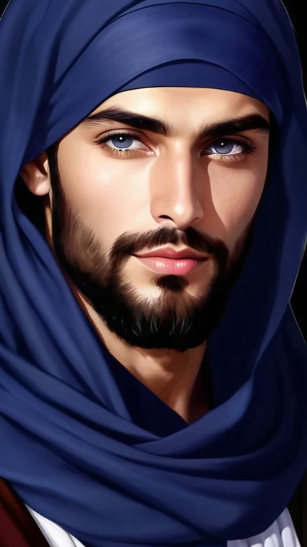 ultra-realistic 30-year-old incredibly handsome brutal men as sheikh, with bright eyes, looking in front of camera, hd portrait, photorealistic