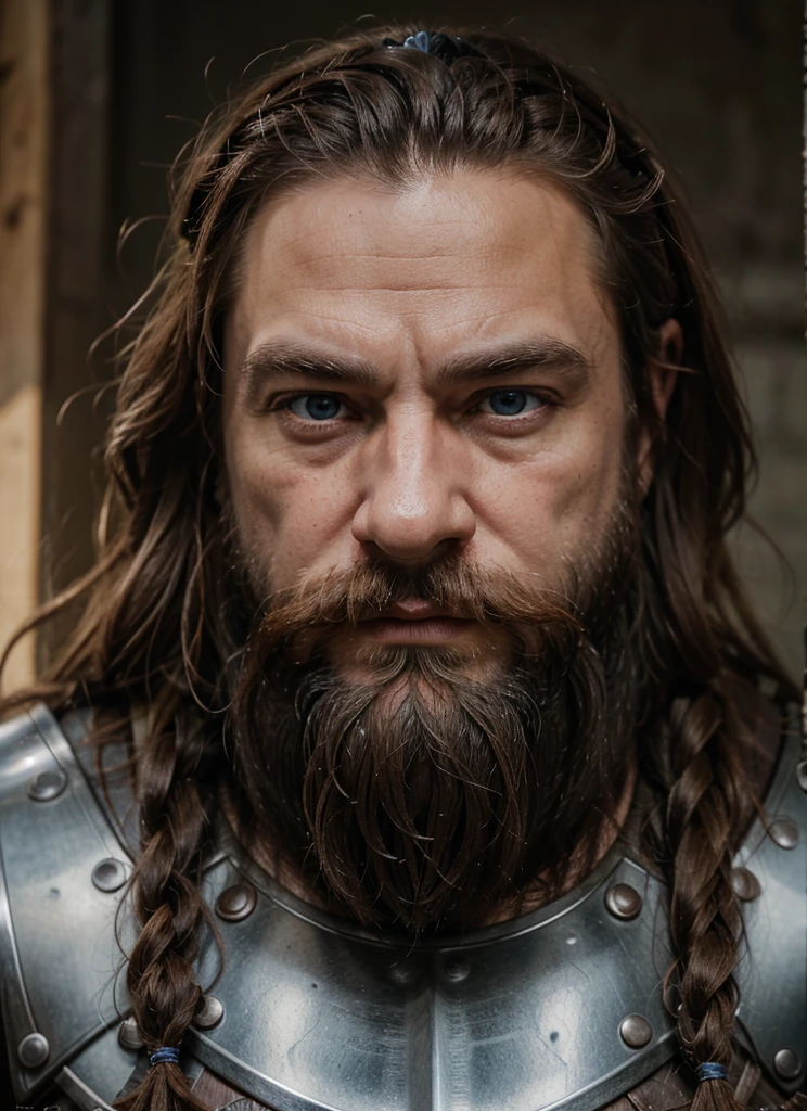 Dwarf in full grey armor, medieval fantasy dwarf, stark, plumpness, with light brown hair and a long braided beard, wearing full plate armor, a mad look, fully body, standing alone, fancy, Dwarf Medieval RPG, Closeup portrait of a dwarf with a braided beard, Dwarf braided beard, 4 k image, 超A high resolution, inside royal dwarf hold, High details, best qualityer, 16K, [ultra detaild], master part, best qualityer, (extremely detaild), fully body, photorrealistic, arte de fancy, Arte de RPG, d&d art, an image of a dwarf in his hold (intense details, best qualityer), dwarf male fantasy (intense details, master part, best qualityer),(intense details, master part, best qualityer), brown hair, dynamic blue eye color, Ultra Detailed Face (intense details, master part, best qualityer), long beard, brown beard