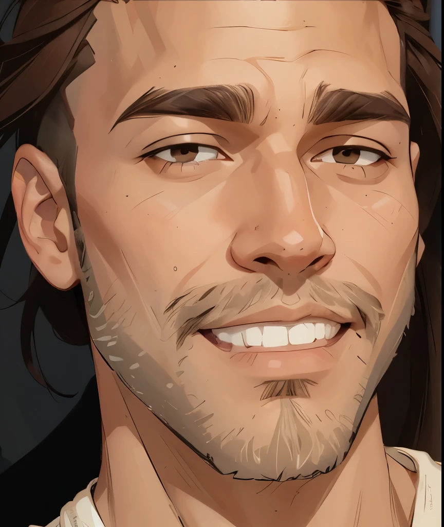 Create a man with a slightly brownish beard, light skin, Latino, from the front, with high quality, medium brown hair, light brown eyes, in the Renaissance style, cyberpunk style