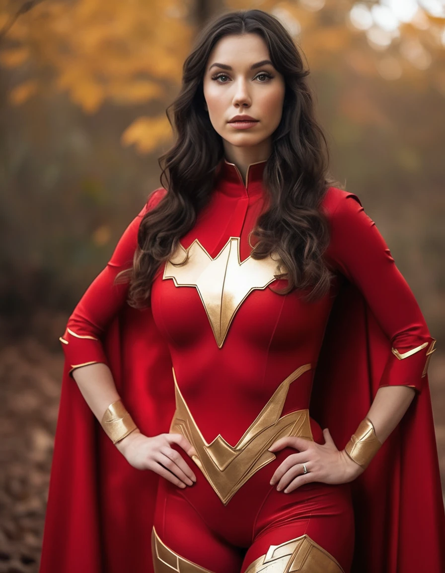 professional portrait photo of Grccrlncrry woman, looking at the camera, highly detailed, skin texture , Busty chest, cosplaying as Mary Marvel, curvy body, short skirt, 