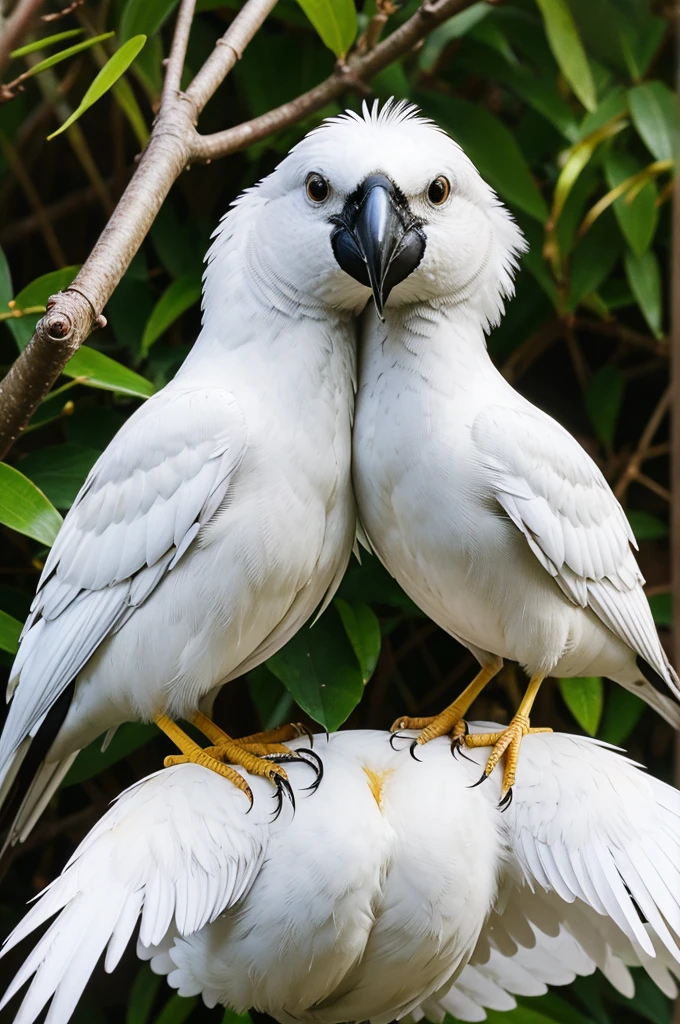 White bird have 4 legs 2 mouth and 4
heads