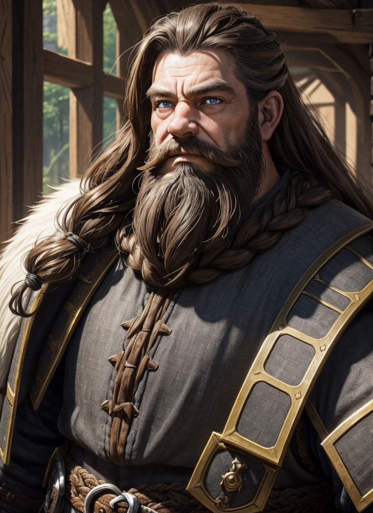 Dwarf in full grey armor, medieval fantasy dwarf, stark, plumpness, with light brown hair and a long braided beard, wearing full plate armor, a mad look, fully body, standing alone, fancy, Dwarf Medieval RPG, Closeup portrait of a dwarf with a braided beard, Dwarf braided beard, 4 k image, 超A high resolution, inside royal dwarf hold, High details, best qualityer, 16K, [ultra detaild], master part, best qualityer, (extremely detaild), fully body, photorrealistic, arte de fancy, Arte de RPG, d&d art, an image of a dwarf in his hold (intense details, best qualityer), dwarf male fantasy (intense details, master part, best qualityer),(intense details, master part, best qualityer), brown hair, dynamic blue eye color, Ultra Detailed Face (intense details, master part, best qualityer), long beard, brown beard