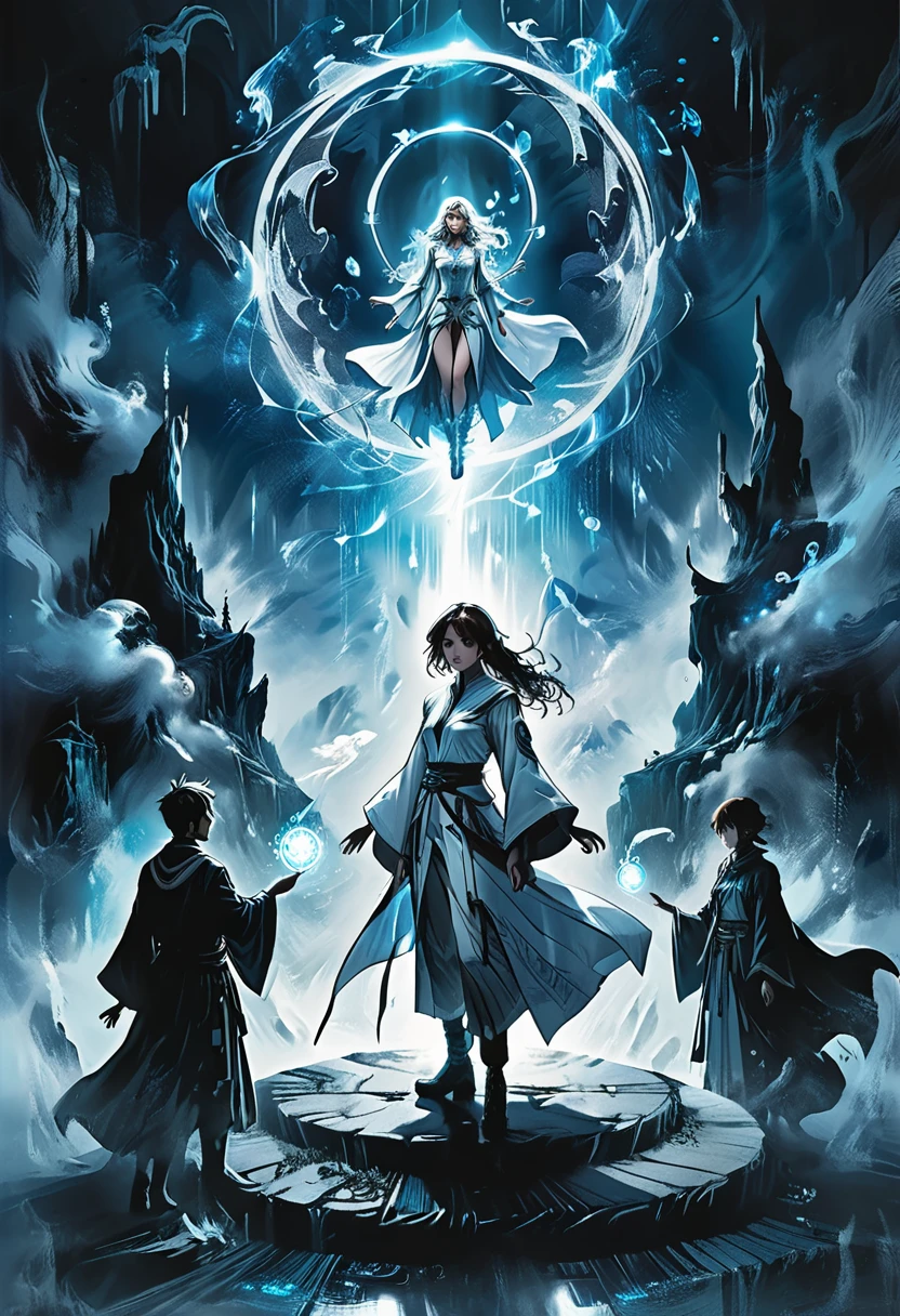 (masterpiece, best quality), (multiple characters, group, floating, glowing blue circle), (male and female characters, various poses, different outfits), (magical symbols, summoning circle, ethereal light), (anime style, detailed characters, dynamic composition), (high contrast, blue and white color scheme, mystical atmosphere), (dramatic lighting, diverse characters, futuristic setting), (action scene, intense, vibrant) graphic style of novel comics, perfect hands, 2d,
8k, hyperrealism, masterpiece, high resolution, best quality, ultra-detailed, super realistic, Hyperrealistic art, high-quality, ultra high res, highest detailed, lot of details, Extremely high-resolution details, incredibly lifelike, colourful, soft cinematic light,
