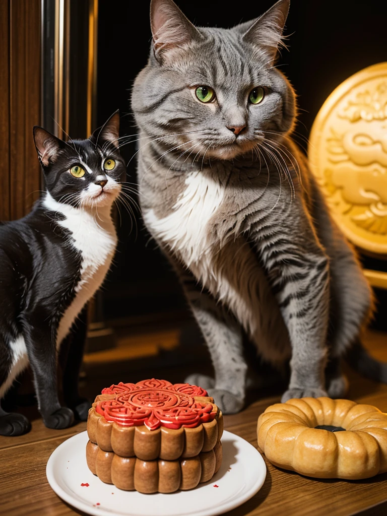 Chartreux,1cat,animal,giant blue cat,neowrsk,red,cat eat moon cake,on warship,1 fat gir