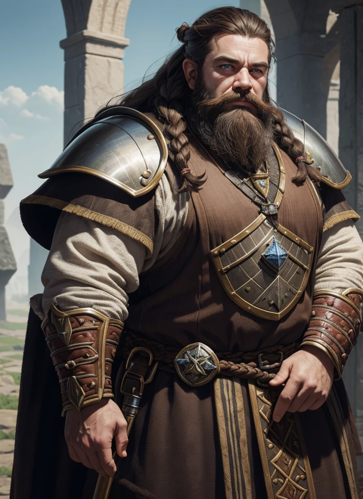 young Dwarf in full plate armor, medieval fantasy dwarf, stark, plumpness, with light brown hair and a long braided beard, wearing full plate armor, a mad look, fully body, standing alone, fancy, Dwarf Medieval RPG, Closeup portrait of a dwarf with a braided beard, Dwarf braided beard, 4 k image, 超A high resolution, inside royal dwarf hold, High details, best qualityer, 16K, [ultra detaild], master part, best qualityer, (extremely detaild), fully body, photorrealistic, arte de fancy, Arte de RPG, d&d art, an image of a dwarf in his hold (intense details, best qualityer), dwarf male fantasy (intense details, master part, best qualityer),(intense details, master part, best qualityer), brown hair, dynamic blue eye color, Ultra Detailed Face (intense details, master part, best qualityer), long beard, brown beard