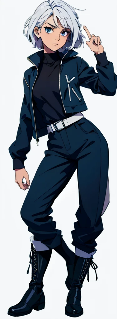 Same qualities of preprocessed image, same eyes , same hair, same cloths, same outfit, same shirt, same overlay, same boots, hands out, asking question, hands gesturing towards a question, hands dramatic, hands moving