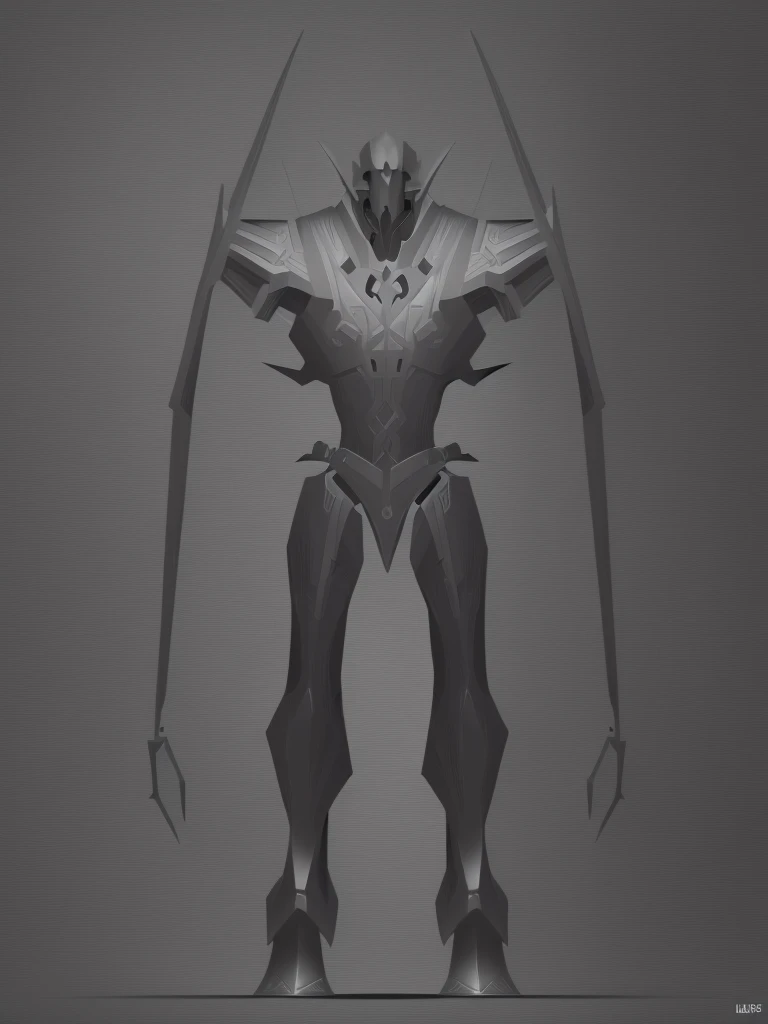 a creepy and eerie paladin with extremely lanky proportions, full body render, dnd character art, isometric symmetry, vector art, render art