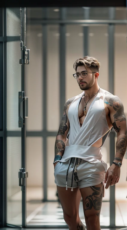 1 male, naked man, masculine, (improved quality:1.4),(High quality true texture skin.), delicate face, black fur, by rubio, (perfect bodies:1.1), , Rimless glasses, sparkling pupils,long eyelashes,SMILE, hyper photorealism, cinematic lighting, projected box, surrealism, hyper high definition,fantasy space,Luxurious space, naked, muscular, cock, full body gay kiss