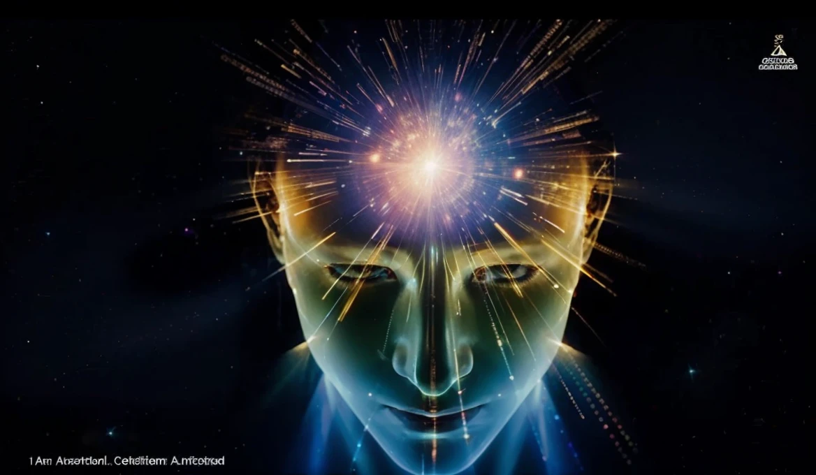 An abstract image of a human head and mind lit with beautiful lights and spects of light 