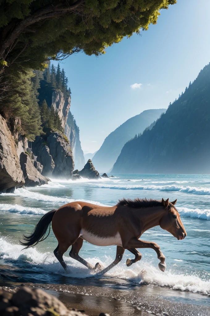 Shrew a video of a horse ran through the sea mountains blizzards forest