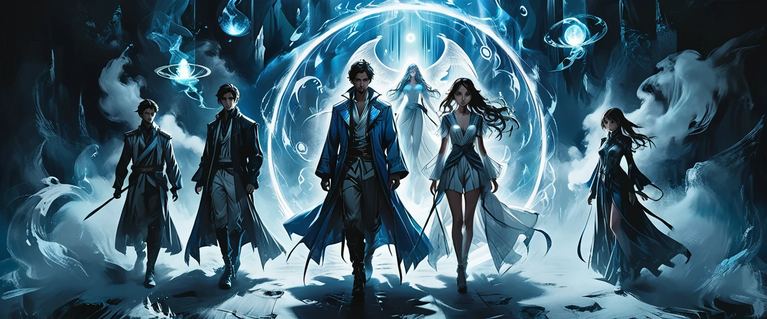 (masterpiece, best quality), (multiple characters, group, floating, glowing blue circle), (male and female characters, various poses, different outfits), (magical symbols, summoning circle, ethereal light), (anime style, detailed characters, dynamic composition), (high contrast, blue and white color scheme, mystical atmosphere), (dramatic lighting, diverse characters, futuristic setting), (action scene, intense, vibrant) graphic style of novel comics, perfect hands, 2d,
8k, hyperrealism, masterpiece, high resolution, best quality, ultra-detailed, super realistic, Hyperrealistic art, high-quality, ultra high res, highest detailed, lot of details, Extremely high-resolution details, incredibly lifelike, colourful, soft cinematic light,