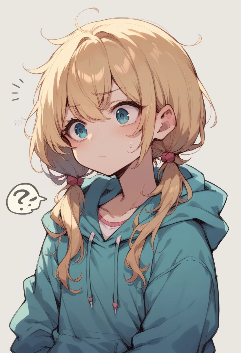 (Crossdresser),blonde low twintails,hoodie,A confused look,
