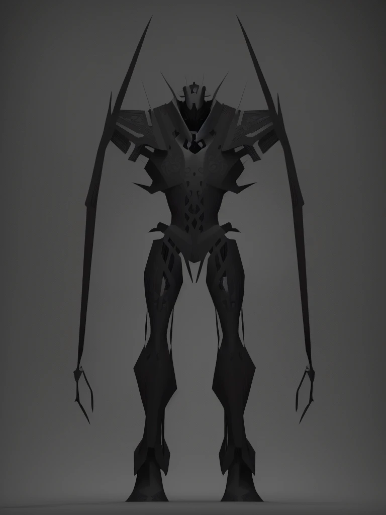 a creepy and eerie paladin with extremely lanky proportions, made of leather and straps, black onryo tentacles, full body render, dnd character art, isometric symmetry, vector art, render art