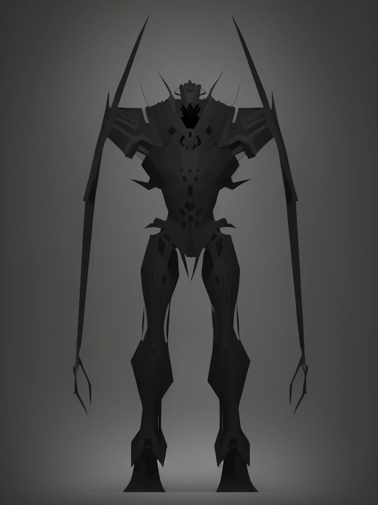 a creepy and eerie paladin with extremely lanky proportions, made of leather and straps, black onryo tentacles, full body render, dnd character art, isometric symmetry, vector art, render art