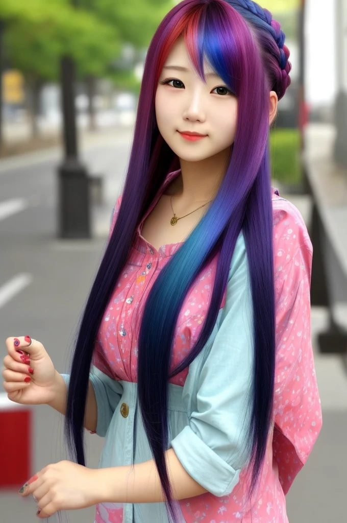woman、Colorful hairstyle、long hair、