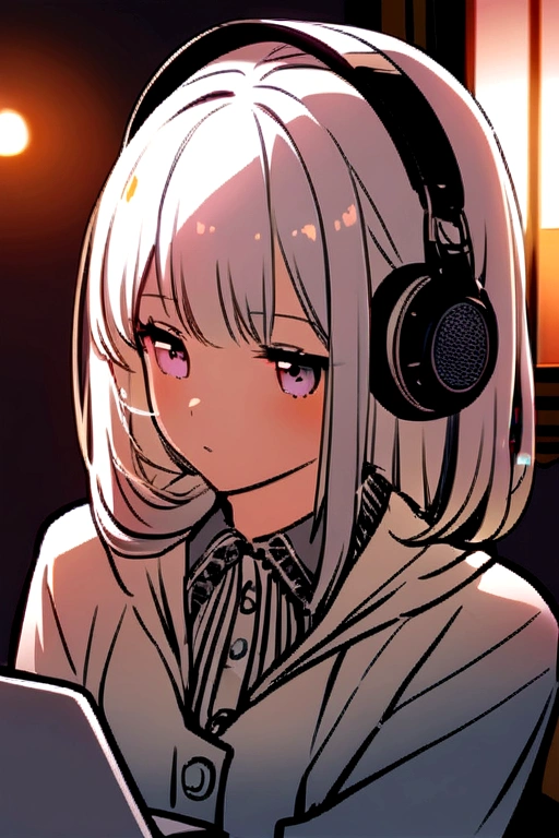 Girl with her laptop and head phone at 6:00 pm