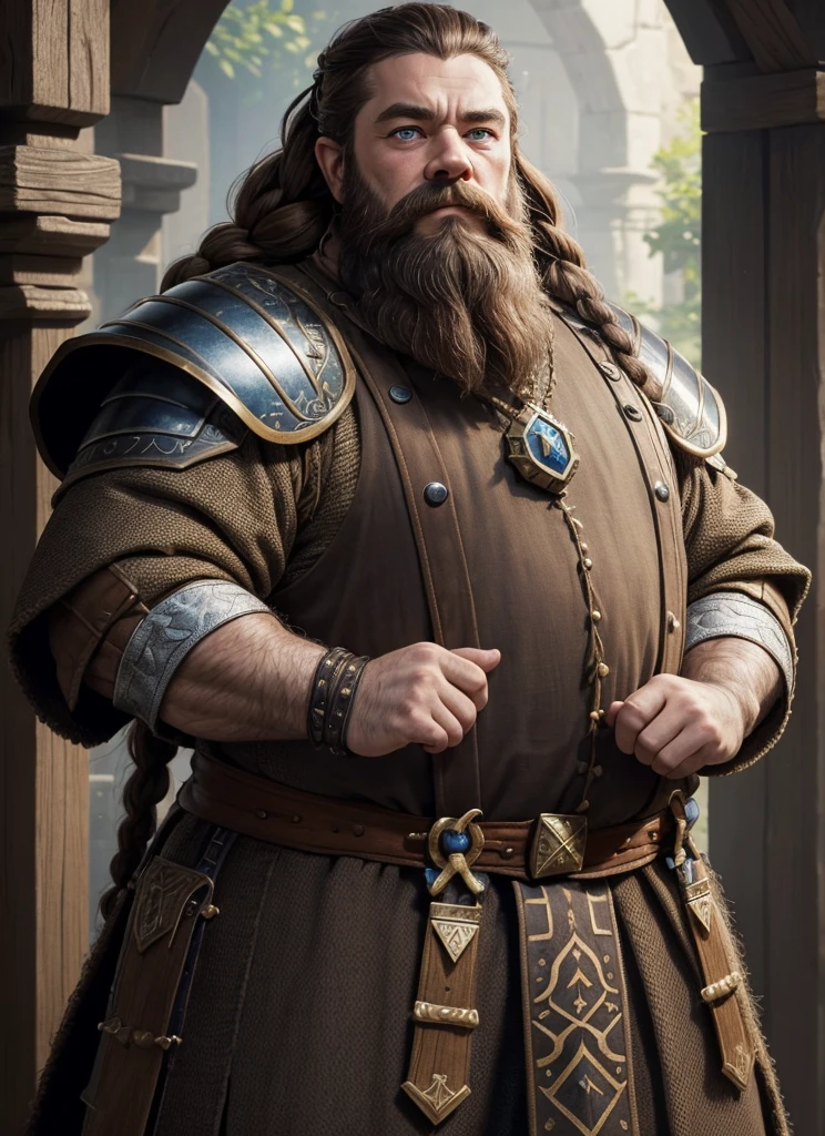 young Dwarf in full plate armor, medieval fantasy dwarf, stark, plumpness, with light brown hair and a long braided beard, wearing full plate armor, a mad look, fully body, standing alone, fancy, Dwarf Medieval RPG, Closeup portrait of a dwarf with a braided beard, Dwarf braided beard, 4 k image, 超A high resolution, inside royal dwarf hold, High details, best qualityer, 16K, [ultra detaild], master part, best qualityer, (extremely detaild), fully body, photorrealistic, arte de fancy, Arte de RPG, d&d art, an image of a dwarf in his hold (intense details, best qualityer), dwarf male fantasy (intense details, master part, best qualityer),(intense details, master part, best qualityer), brown hair, dynamic blue eye color, Ultra Detailed Face (intense details, master part, best qualityer), long beard, brown beard