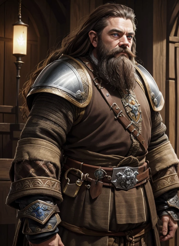 young Dwarf in full plate armor, medieval fantasy dwarf, stark, plumpness, with light brown hair and a long braided beard, wearing full plate armor, a mad look, fully body, standing alone, fancy, Dwarf Medieval RPG, Closeup portrait of a dwarf with a braided beard, Dwarf braided beard, 4 k image, 超A high resolution, inside royal dwarf hold, High details, best qualityer, 16K, [ultra detaild], master part, best qualityer, (extremely detaild), fully body, photorrealistic, arte de fancy, Arte de RPG, d&d art, an image of a dwarf in his hold (intense details, best qualityer), dwarf male fantasy (intense details, master part, best qualityer),(intense details, master part, best qualityer), brown hair, dynamic blue eye color, Ultra Detailed Face (intense details, master part, best qualityer), long beard, brown beard