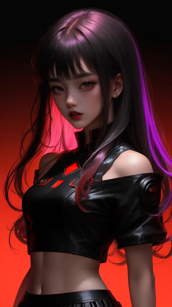 anime girl in red and black outfit posing for a photo, female cyberpunk anime girl, digital cyberpunk anime art, cyberpunk anime girl, anime cyberpunk art, cyberpunk anime art, digital cyberpunk - anime art, jet black hair cyberpunk girl, cyberpunk anime girl mech, portrait anime space cadet girl, cyberpunk anime girl in hoodie, 4K anime-style, cyberpunk artstyle
