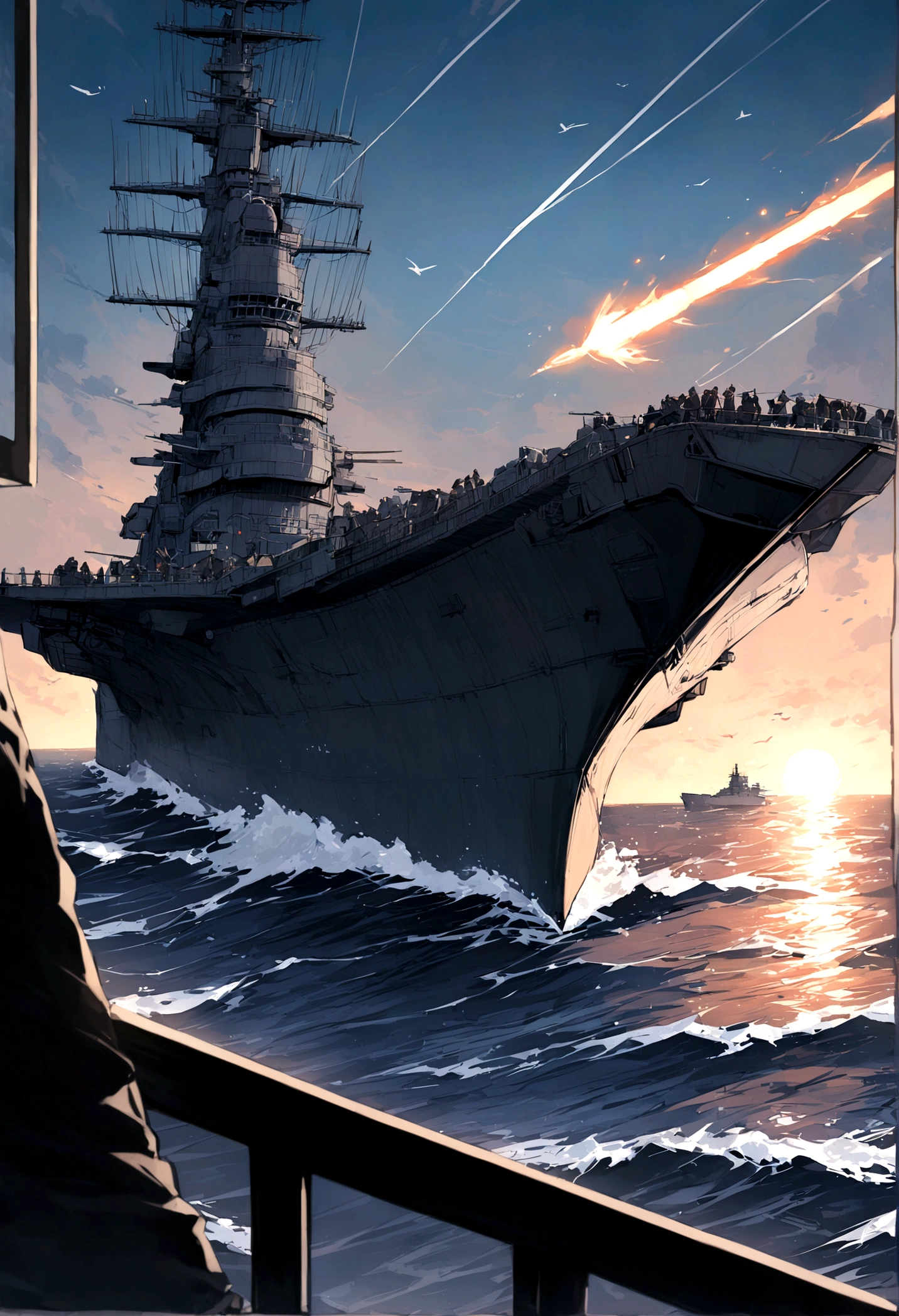 Giant Battleship、aircraft carrier、Near future、Light from the window、submarine、missile