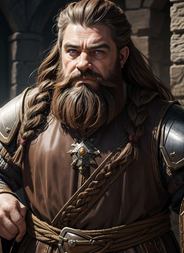 young Dwarf in full plate armor, medieval fantasy dwarf, stark, plumpness, with light brown hair and a long braided beard, wearing full plate armor, a mad look, fully body, standing alone, fancy, Dwarf Medieval RPG, Closeup portrait of a dwarf with a braided beard, Dwarf braided beard, 4 k image, 超A high resolution, inside royal dwarf hold, High details, best qualityer, 16K, [ultra detaild], master part, best qualityer, (extremely detaild), fully body, photorrealistic, arte de fancy, Arte de RPG, d&d art, an image of a dwarf in his hold (intense details, best qualityer), dwarf male fantasy (intense details, master part, best qualityer),(intense details, master part, best qualityer), brown hair, dynamic blue eye color, Ultra Detailed Face (intense details, master part, best qualityer), long beard, brown beard