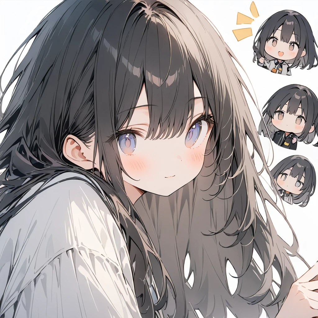 High resolution, Attention to detail, high quality, High resolution, 最high quality, 4K, 8K, Awards、White background、Black Hair、long hair、Slanted Eyes、cute、Shooting distance: 3m