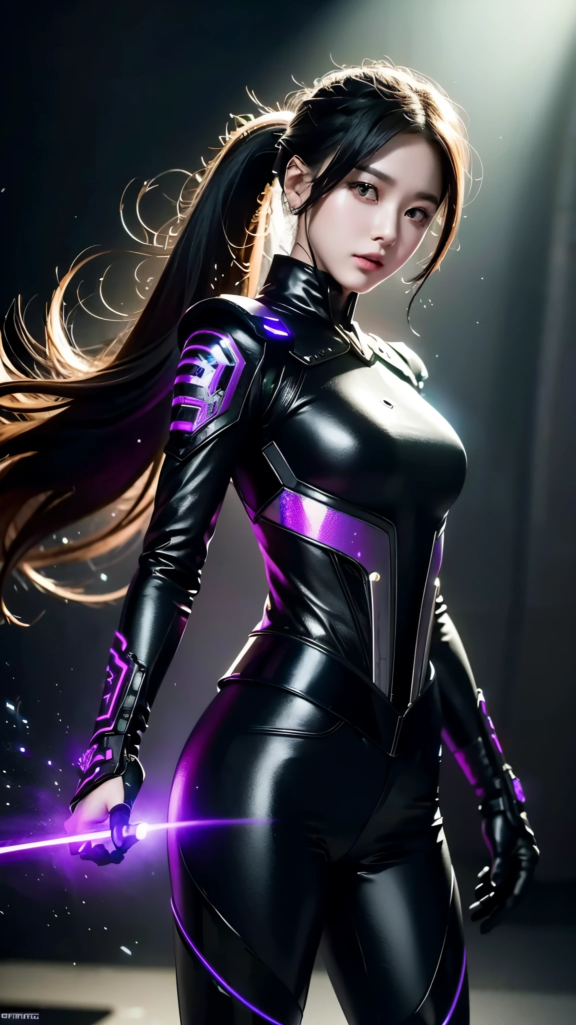 and moss,Long blacK ponytail and waist, V-shaped mechanical helmet, Helmet eyes with purple glow, Wears a blacK-purple mech suit,The blacK tattered cloaK swayed in the wind, stand in purple,, LifeliKe, best picture quality, Highest clarity and sharpness, original, surrealism, high detail, futurism, action painting, Chiaroscuro, ray tracing, motion blur, cowboy lenses, Battle Pose Diagram, sense of layers, holographic displays, CyberpunK Style,amazing, fine details, masterpiece,best quality,official art, very detailed Cg unity 8K wallpaper,Rendering with high octane, 8K, best quality, masterpiece, illustration, very delicate and beautiful, very detailed ,CG ,unity ,wallpaper,Top quality digital art, amazing 예술, Wallpaper 4K,8K,K, HD, 탁월한 masterpiece, dynamic lighting, cinematic, epic