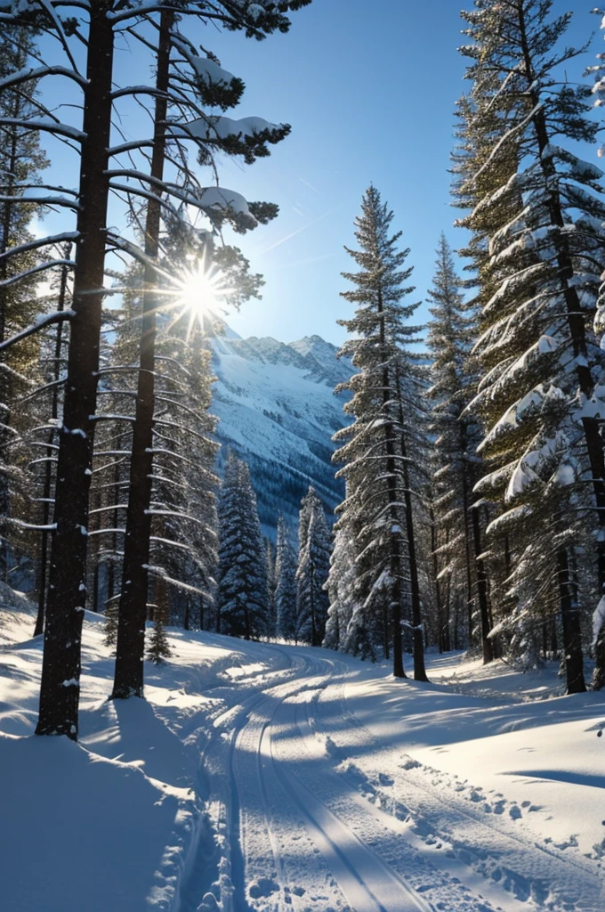 Mountain snow sun trees