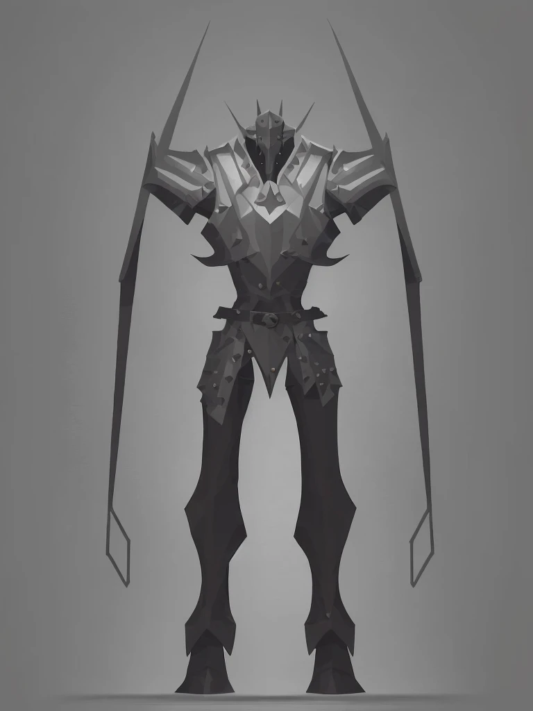 a creepy and eerie paladin with extremely lanky proportions, studded leather armor strapped over cyan royal cloth, full body render, dnd character art, isometric symmetry, vector art, render art