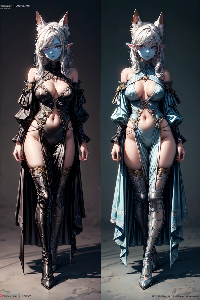 (by Larry Elmor), fantasy art, dnd art, RPG art, intense details, highly detailed, photorealistic, (character design sheet: 1.5) a female (fantasy art, Masterpiece, best quality: 1.3) ((blue skin: 1.5)), exquisite beauty, (fantasy art, Masterpiece, best quality) cleric, (blue: 1.3) skinned female, (white hair: 1.4), long hair, (hair hides ears: 1.5), (purple eyes: 1.3), fiery sword, (naked), photorealistic, RAW, fantasy art, dnd art, fantasy art, realistic art,((best quality)), ((masterpiece)), (detailed), perfect face