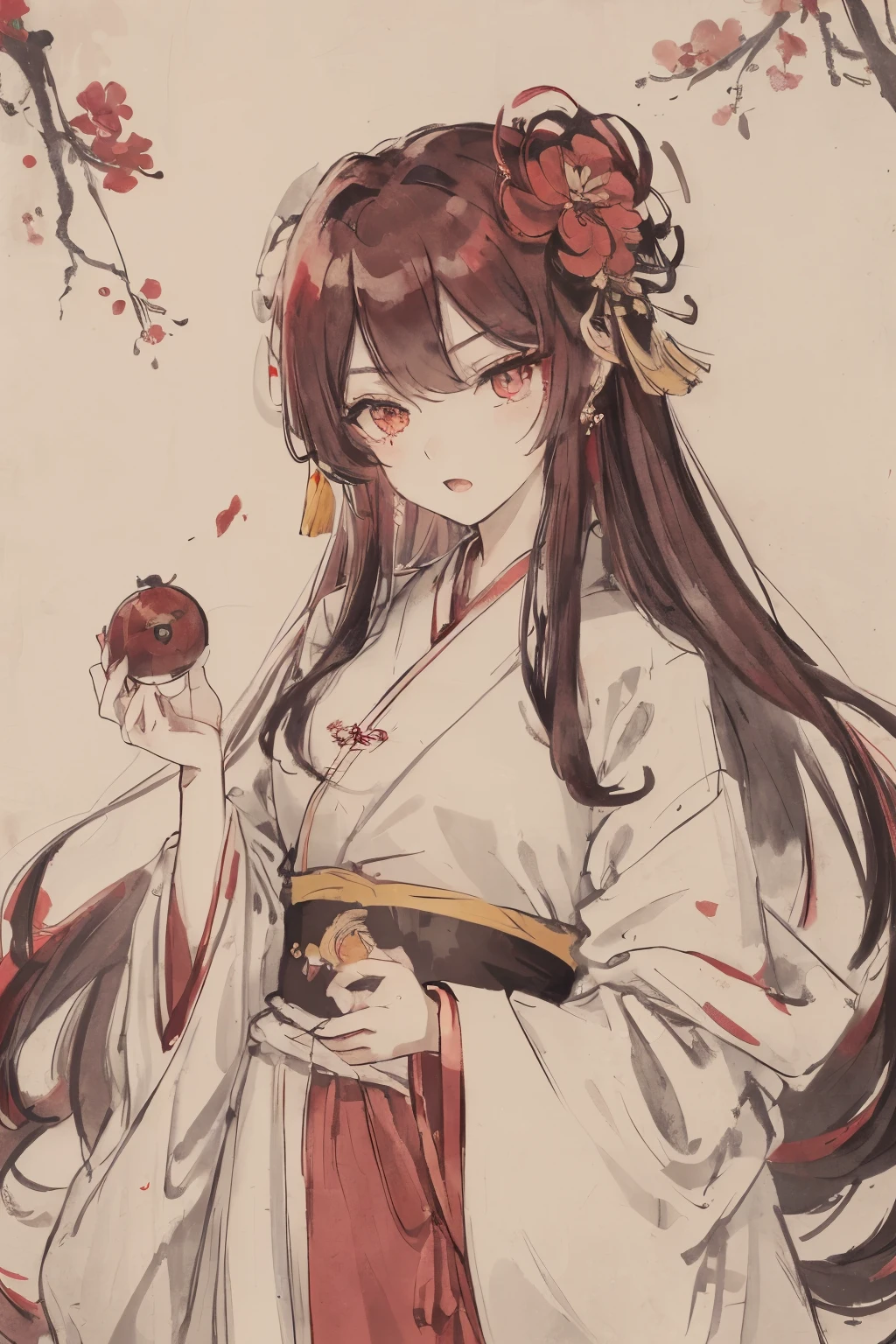 ((High resolution)), (Open your mouth), (bust), (Highest quality), ((Super quality)) (Super quality CG)), ((8K_wallpaper)), Dynamic Angle, floating, (Beautiful eyes in every detail), Very delicate and beautiful girl, Upper Body, Ink Painting, (Chinese style), Dark Eyes, combustion, Detail Light. from_low, (Black Hair), (Red Spider) Yuri: 1.33), Aqua Eye, (hair flower: 1.3), bloom, single, Starry Sky, hair accessory, Earrings, jewelry, Long Hair, , Pink kimono,桜がbloom, (male), (Hanfu: 1.3), (Medium chest): 1.2), (eye shadow, Red eyeliner: 1.15), (eye shadow, Red eyeliner: 1.15), (eye shadow, Red eyeliner: 1.15), (Eyes visible through hair: 1.2), (Solo Exhibitions), Red Moon