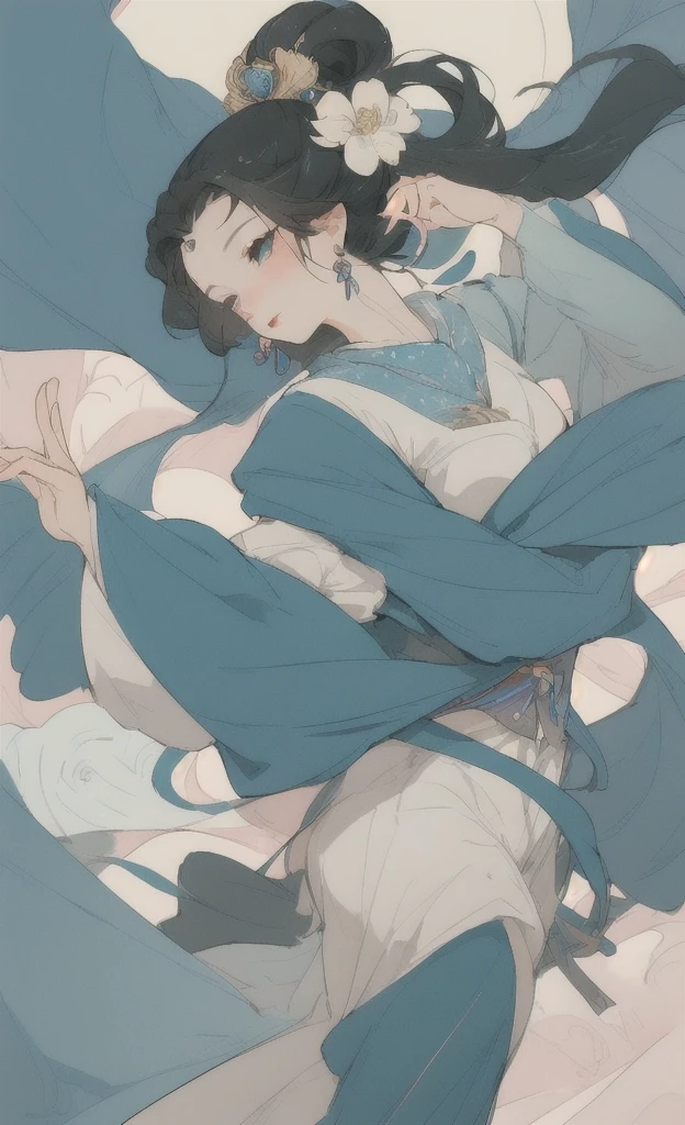 1 woman,beautiful detailed eyes,beautiful detailed lips,extremely detailed face,long white hair,smiling,wearing japanese kimono,ornaments in hair,intricate detailed background,detailed ornate kimono patterns,soft blue eyes,high resolution,detailed lighting,hyperrealistic,masterpiece,digital art,vibrant colors,cinematic lighting