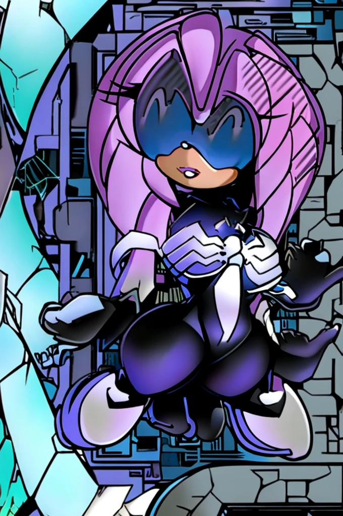 hyper detailed, Ultra quality, super high resolution, Professional anime style, Best Quality, ultra detailed masterpiece, absurdities, Beautiful detailed eyes, beautiful lips detallados, room, hanging in the air, perched on the wall, high above the ground, in wall crawling position, spider man crouch, His fingers and toes gripped the surface effortlessly as he defied gravity.. hooded jumpsuit, Spider woman , black jumpsuit, Stylish black body-con Spider-Woman symbiote suit, with a white spider emblem on the chest, shoulder-length white gloves and thigh-length white boots, head completely covered by a black domino mask with large white lenses that cover our eyes lenses with white patches visible in one direction that completely cover our face so as not to be recognized, her hair free from the mask, pretty eyes ,Spider woman , black jumpsuit, Amy Rose, furry, (sound series, Amy Rose), pretty eyes, beautiful lips, Skinny body, marco,
