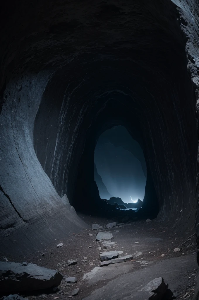 Dark cave in a dark mountain