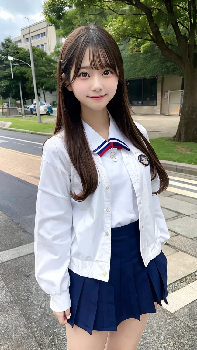 photo, real, female, Japanese, high school student, uniform, sailor suit, young, sky, smile, wind, clear sky, cloud, blue