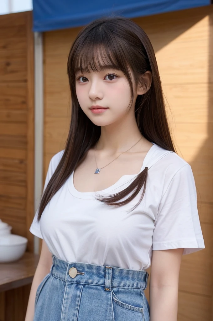 topless, , Light dark blue big nipple, (Breast milk:1.18), Straight bangs, long hair、Shrine maiden, Nude, , 、Show your nipples properly from the front、Japanese high school girl like in the photo, Pale-skinned girl, , , necklace, , , , ,, 8K, , Plain eyes、, realistic breasts, , realistic girl, beautiful girl、kawaii junior high ng, Brown Hair、Cheerleader、ribbon、Smirk、denim、White belly roll、White T-shirt