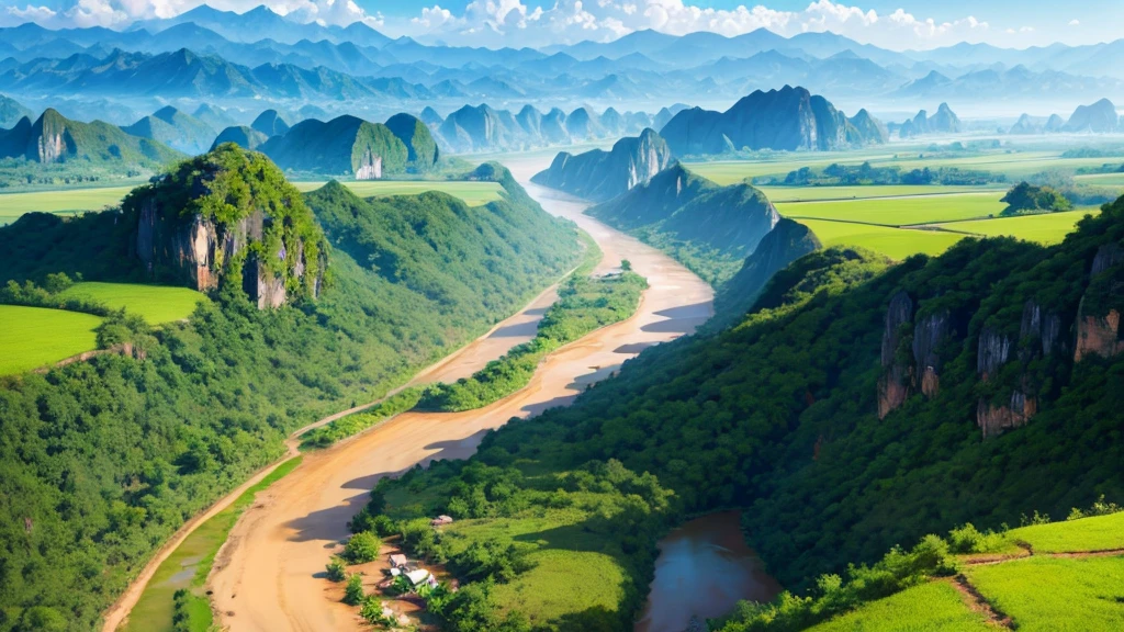 Beautiful scenery of Laos countryside. Aerial view, Photorealistic photos, High definition,8K