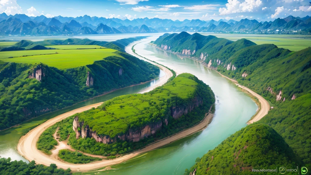 Beautiful scenery of Laos countryside. Aerial view, Photorealistic photos, High definition,8K