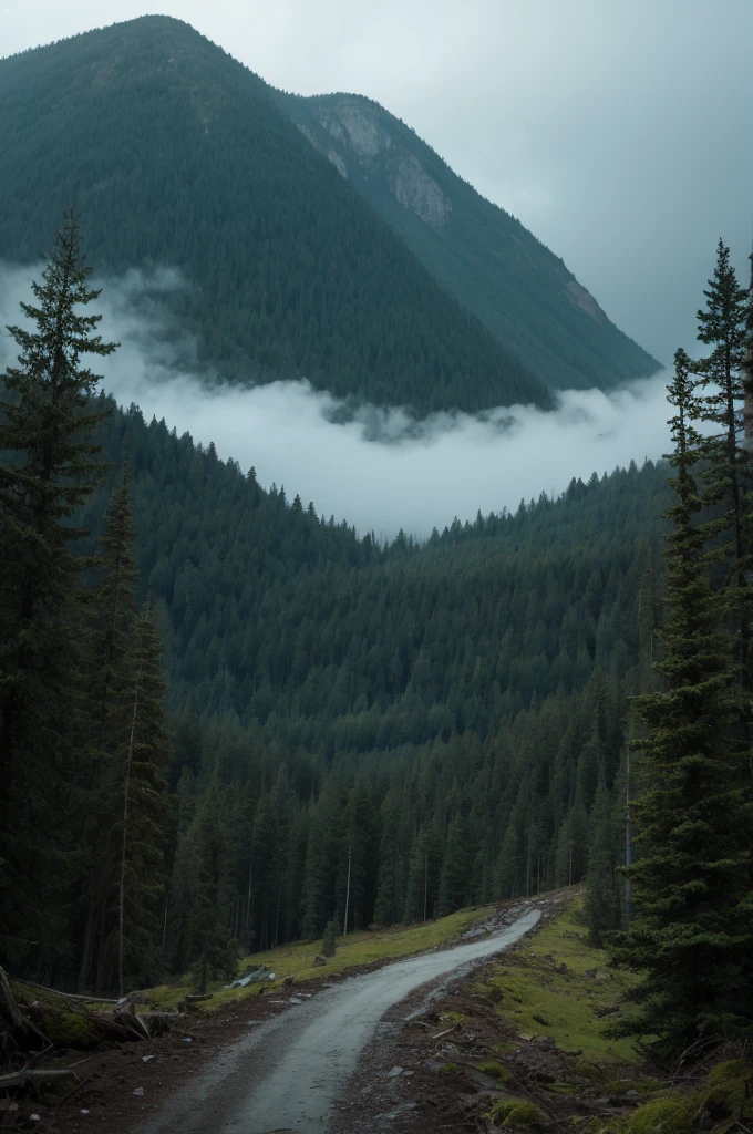 Gloomy mountain with scary forest 