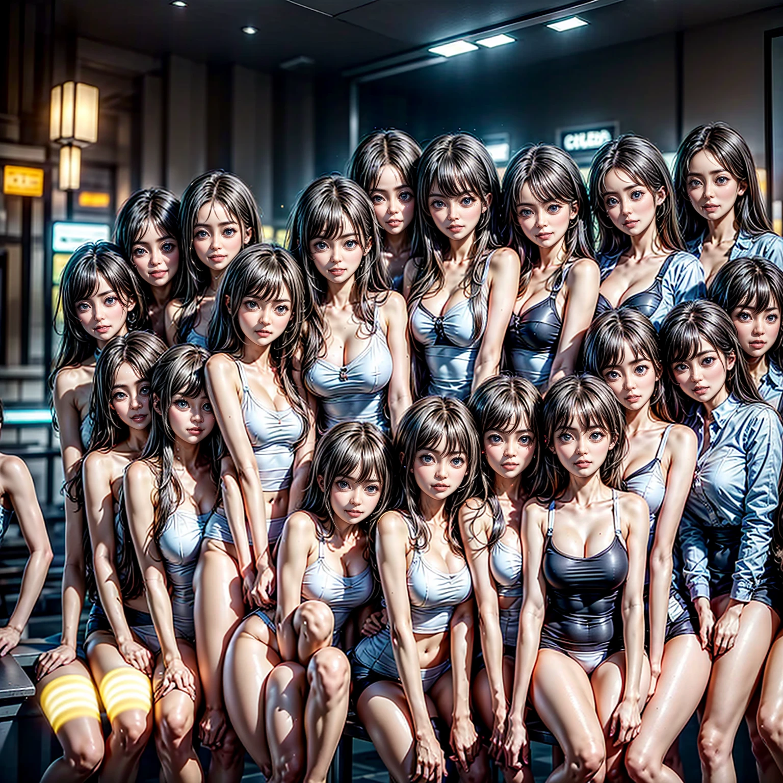 ((ExtremelyDetailed (PUNIPUNI KAWAII 12 Girls in a row:1.37) (Shibuya) scramble crossing)), (masterpiece 8K TopQuality:1.2) (ProfessionalPhoto:1.37), {(Standing Full Body:1.2)|Dancing}, Different types of hair colors, {((White skinny school swimwear))|(SchoolUniform)|Tutu}, {Corrected Like hand|Hiddenhand}, (Joyful Expressions LifeLike Rendering), PerfectLighting (RainbowColor particles:1.2)(Dazzling Blurred ColorfulLights) MotionBlur BREAK (Acutance:0.8) Impeccable Radiant PearlSkin with Transparency . (Exposed:-0.6)(no extra arm, no extra hand)
