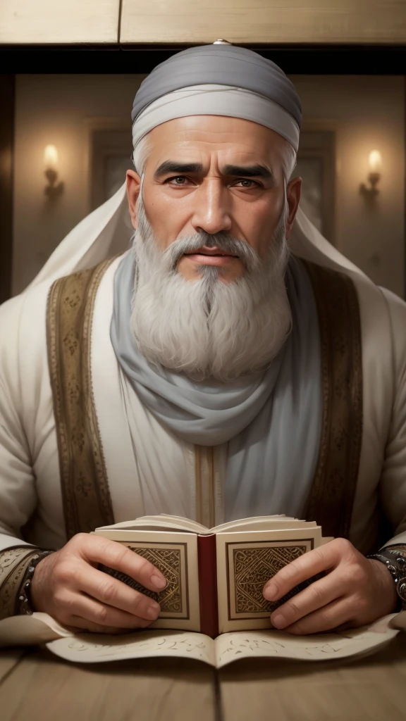 8k happy ultra-realistic 55-year-old incredibly handsome brutal men as sheikh, with bright eyes, looking in front of camera, hd portrait, photorealistic