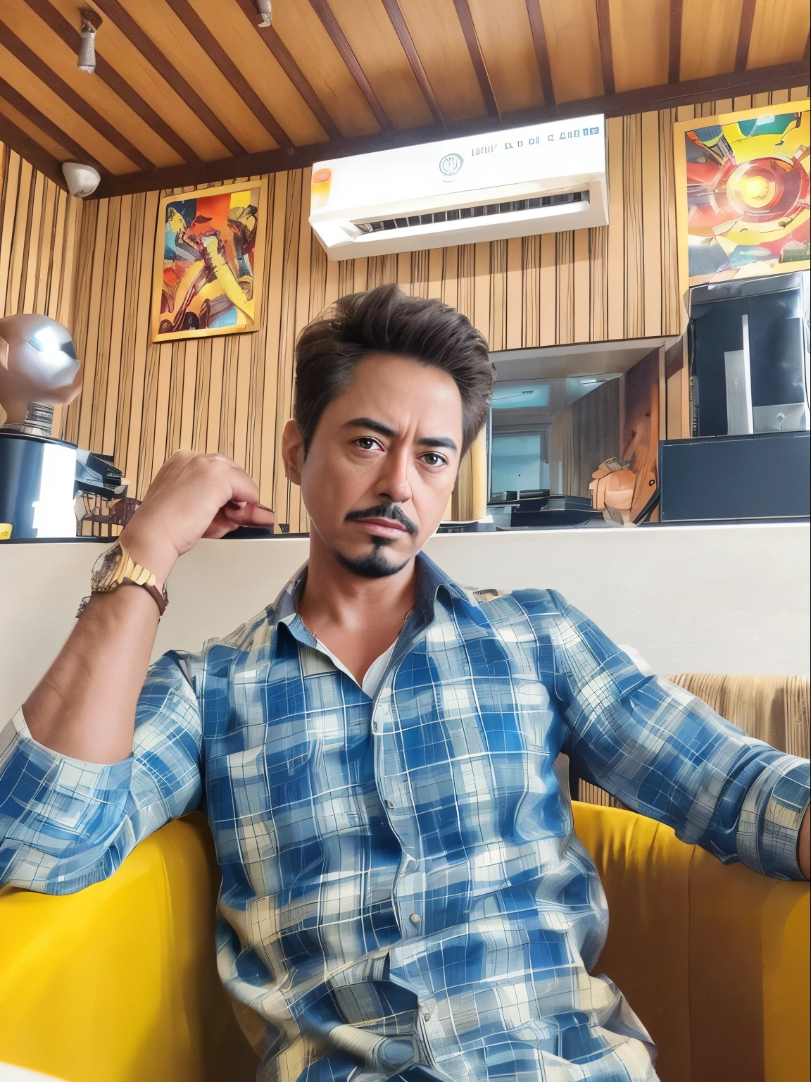 Make this photo like a Billionaire who have a millions dollar company and have everything in his life like a Tony stark iron man photo should be look like realistic 