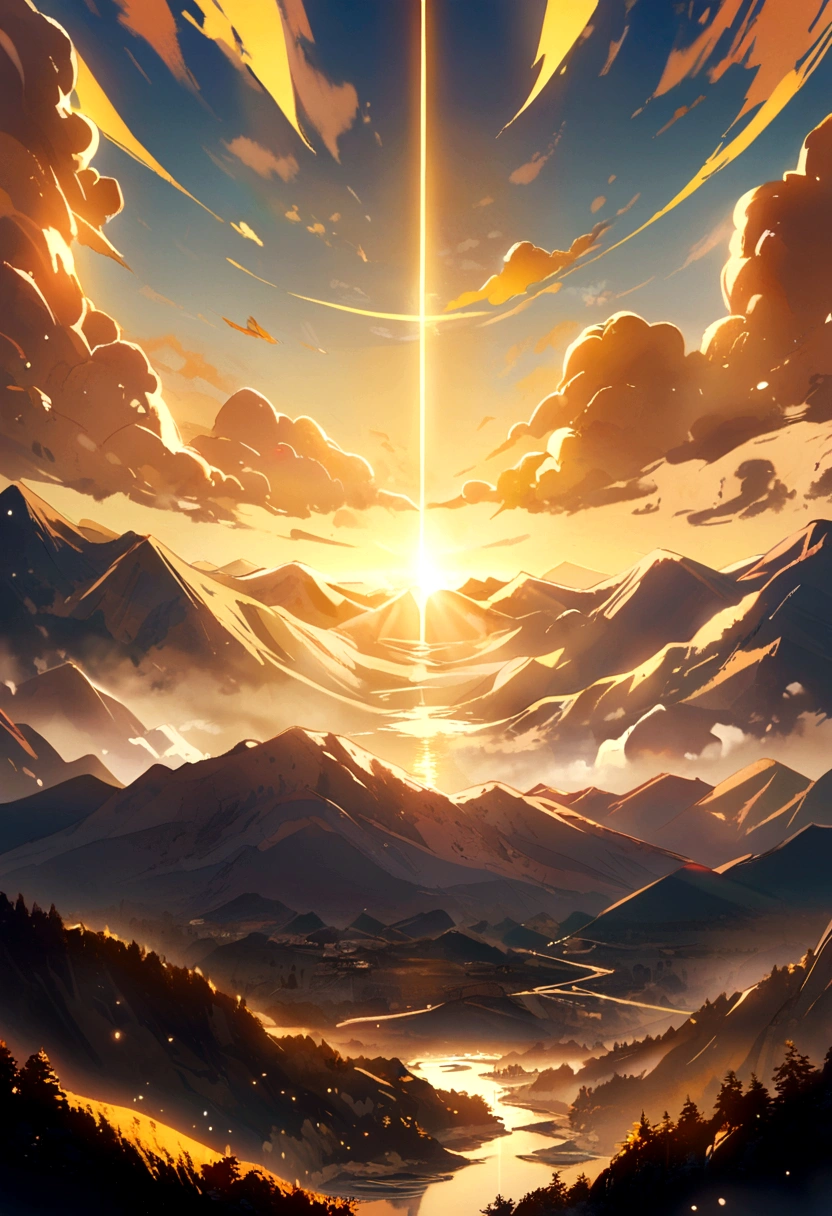 Golden light illuminating the mountain tops,
