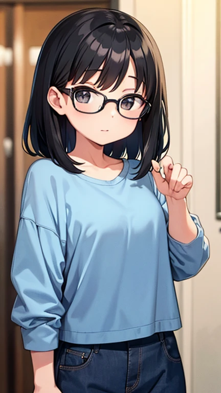 Black hair glasses、tits、