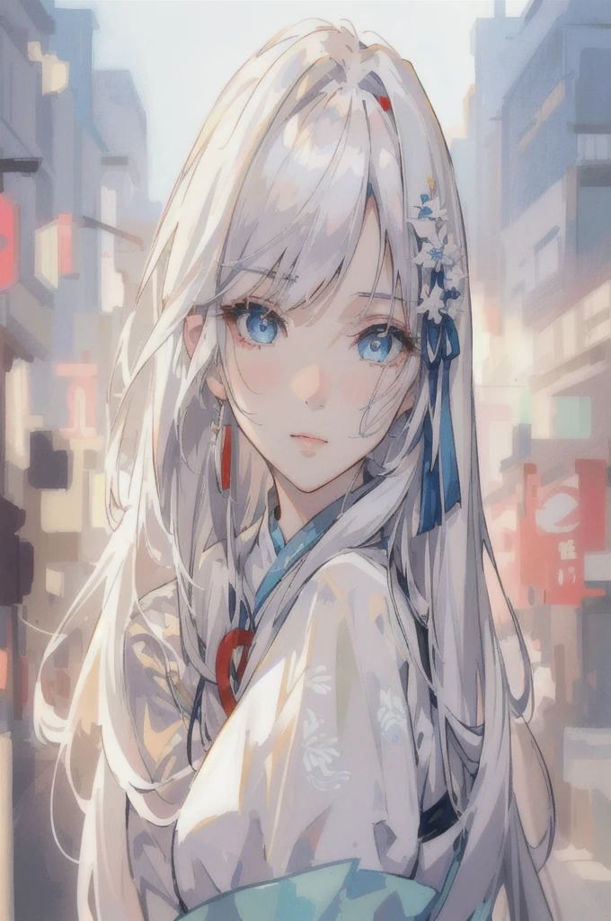 Anime girl with long white hair and blue eyes in the city, White-haired God, Beautiful anime portraits, Detailed portrait of an anime girl, Perfect white hair girl, Beautiful Anime Girls, Beautiful Anime Women, White Hair Girl, Cute Anime Girl Portrait, palace , Girl in Hanfu, From Girls Frontline, guweiz on pixiv artstation, ”Beautiful Anime Women