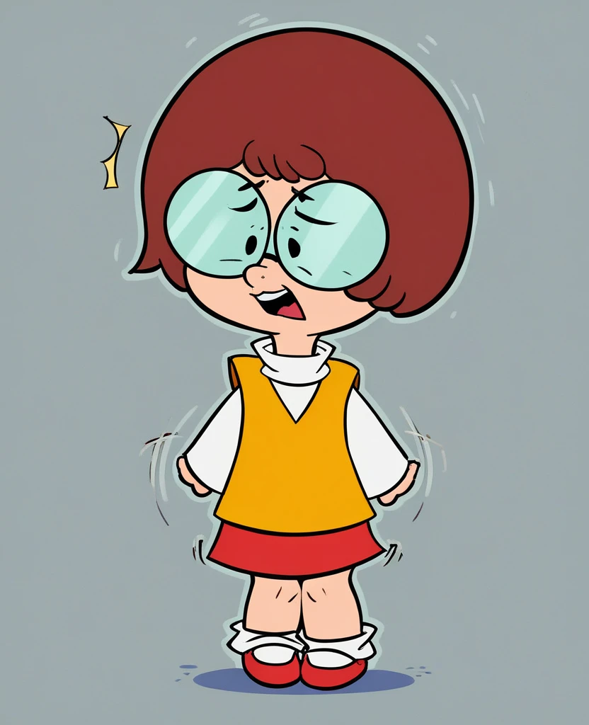 score_8, score_9, solo, velma, short hair, red hair, glasses, skirt, twerking