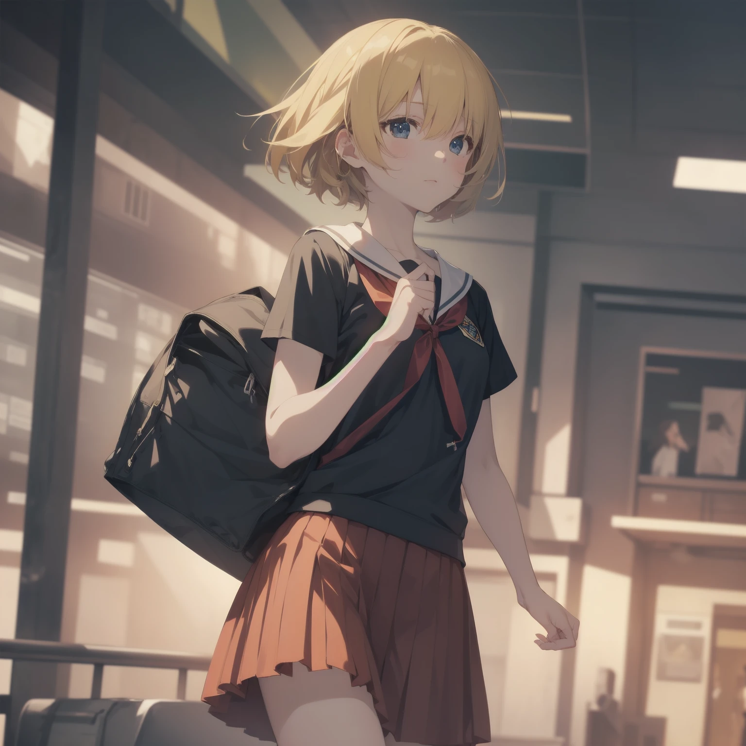 ultra-absurdres-Top quality by artist God, ultra-detailed, high resolution, anime moe artstyle, best anime 8k konachan wallpaper, pixiv contest winner, pool:2810, perfect anatomy,break, 1girl, (Please draw a girl walking sleepily to school alone. )break,(Solo,little female, 13-year-old:1.3),Full limbs, complete fingers,a junior high school student, (very short hair), short cut, flat chest, , small butt, small black eyes, beautiful detailed eyes, well-proportioned iris and pupils, expressive eyes, highres detailed hair, soft expression, salor school_uniform, sailor collar, serahuku, bow, pleated skirt,(Detailed Lighting), (Detailed background), in the School commute route. break,super detailed skin, Best cinematic lighting powered by famous artist, 8k,beauty illustration,photoshop_(medium),very aesthetic,break,((artist:kitsunerider )), artist:clamp ,artist:carnelian ,artist:kantoku ,