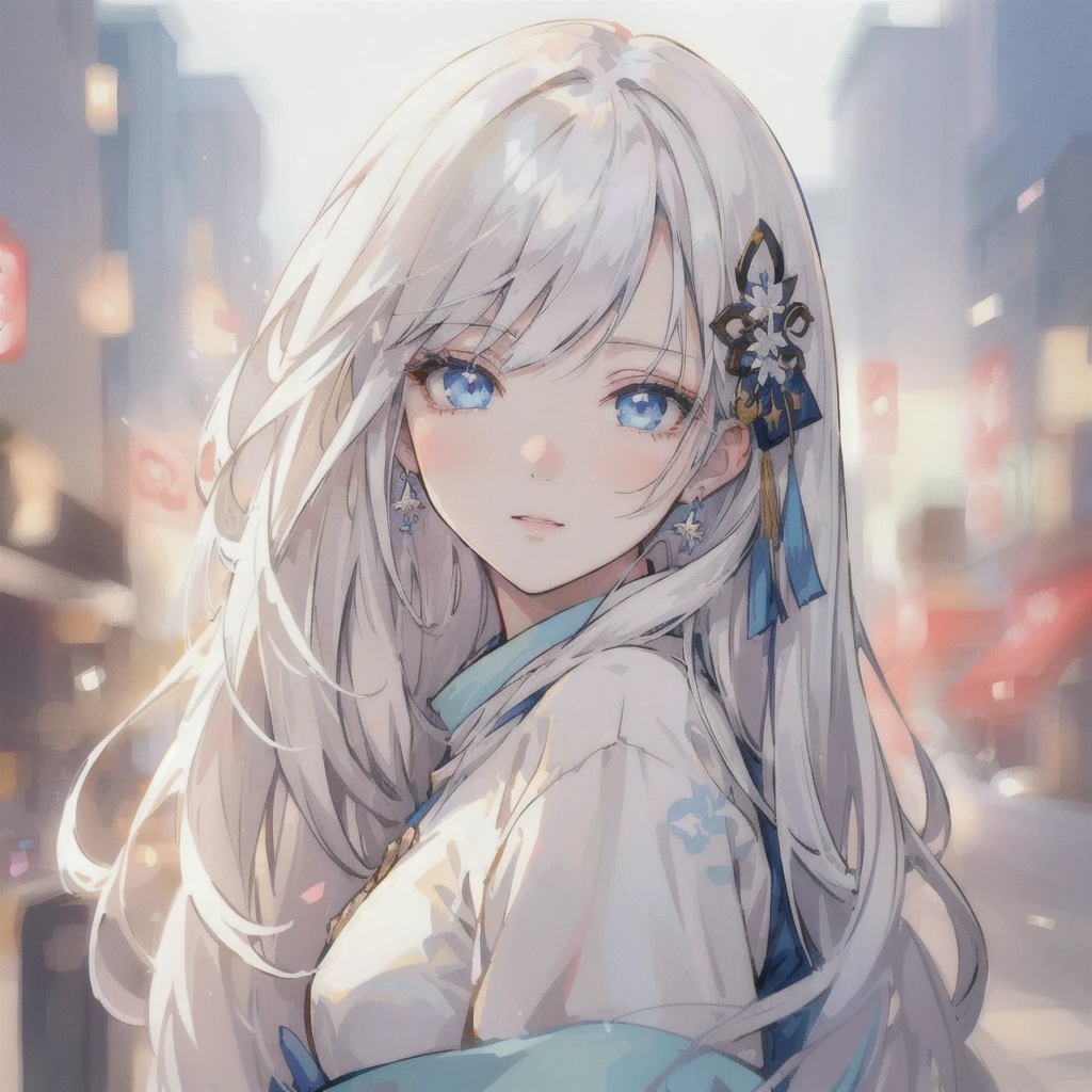 Anime girl with long white hair and blue eyes in the city, White-haired God, Beautiful anime portraits, Detailed portrait of an anime girl, Perfect white hair girl, Beautiful Anime Girls, Beautiful Anime Women, White Hair Girl, Cute Anime Girl Portrait, palace , Girl in Hanfu, From Girls Frontline, guweiz on pixiv artstation, ”Beautiful Anime Women